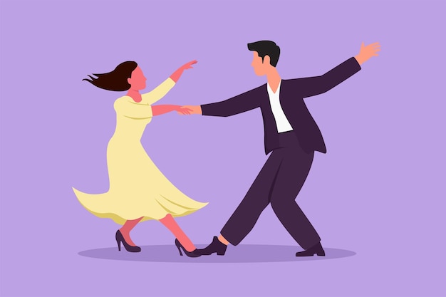 Vector graphic flat design drawing attractive people dancing salsa young man and woman in dance pair dancer with waltz tango and salsa style move couple dancing together cartoon style vector illustration