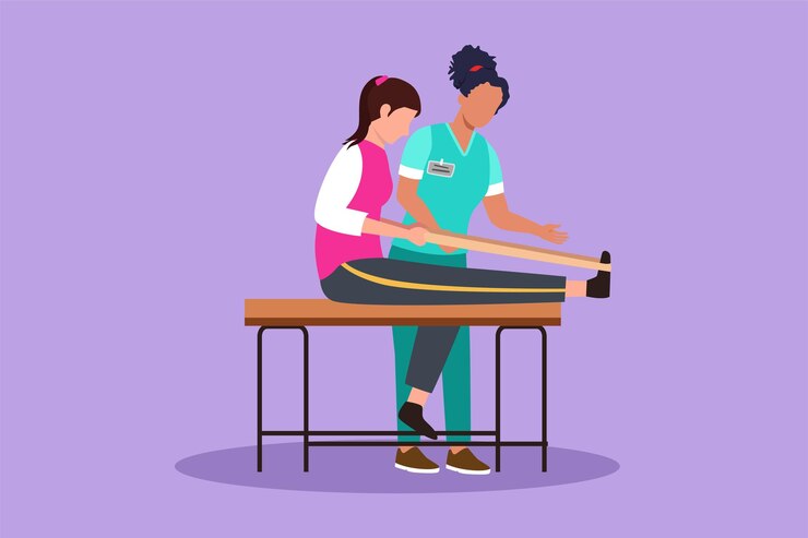 वेक्टर graphic flat design drawing people massage professional relax therapy medical health female masseur woman sitting on couch medicine wellness therapist specialist cartoon style vector illustration