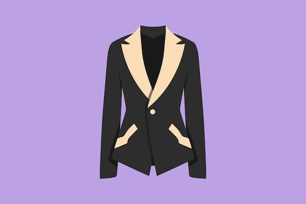 Disegno grafico design piatto logotipo stilizzato blazer femminile simbolo giacca o giacca donna abiti di base in stile business abito cappotto abbigliamento da lavoro abbigliamento donna illustrazione vettoriale in stile cartone animato