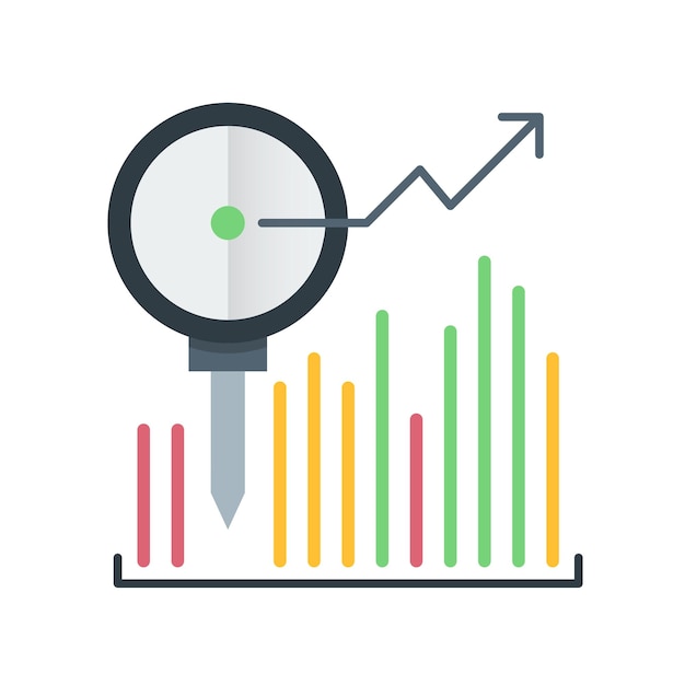 A graphic of a graph with a magnifying glass and a magnifying glass.