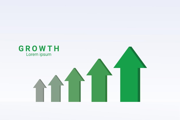 Vettore un grafico di frecce verdi rivolte verso l'alto e le parole crescono in alto.