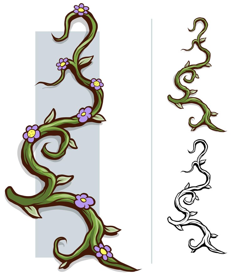Vector graphic green plant branch with leaves and flowers