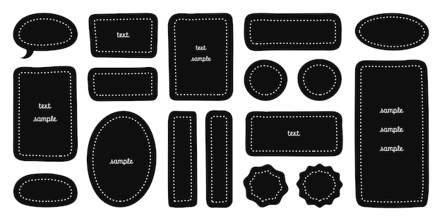 Vector graphic hand drawn black frames with white strokes backgrounds for texts backdrop stickers