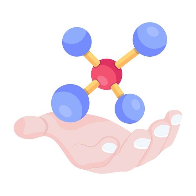 A graphic of a hand holding a molecule with the number 2 on it.