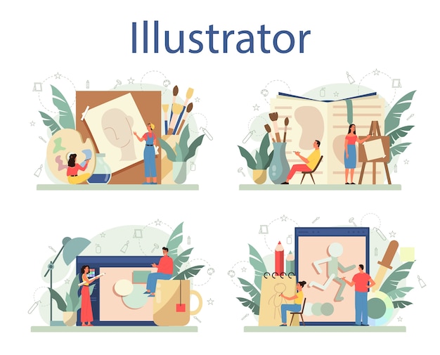 Graphic illustration designer, illustrator set