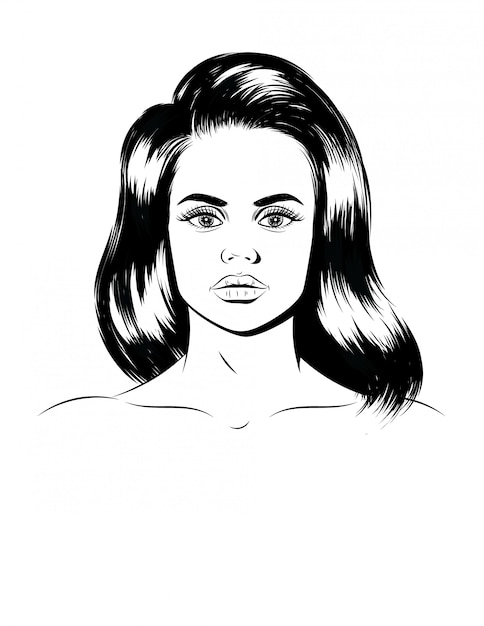 graphic illustration of a female portrait. Face of a beautiful girl isolated. Hand drawn silhouette of a young woman's face