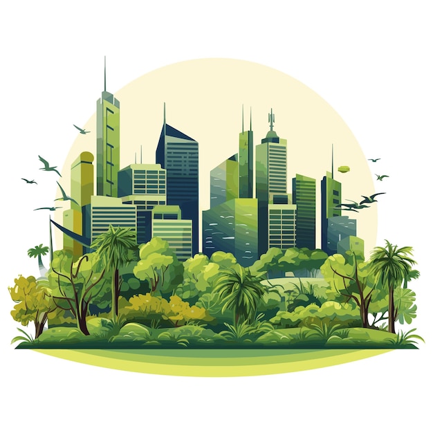 Графическая иллюстрация зеленого городского горизонта