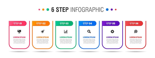 Grafica di modelli di progettazione di elementi infografici con icone e passaggi