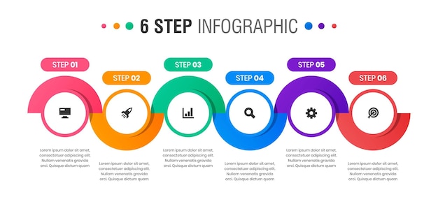 Grafica di modelli di progettazione di elementi infografici con icone e passaggi