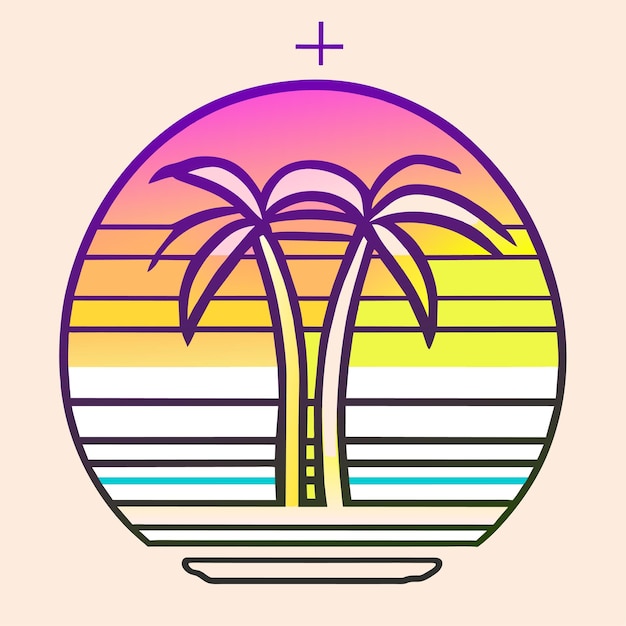 graphic logo illustration Palm Tree Cruise ship vibrant colors vector art