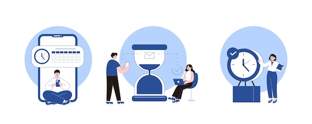 a graphic of a man and woman working on a hourglass.