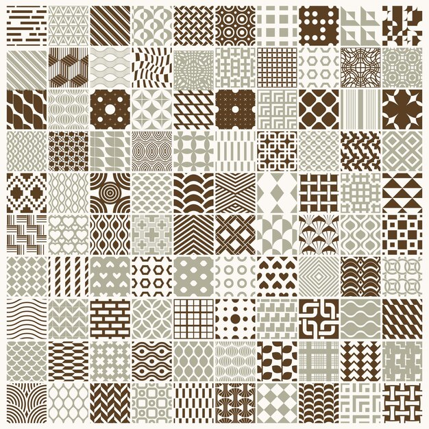 Vector graphic ornamental tiles collection, set of vector repeated patterns. 100 vintage art abstract textures can be used as wallpapers.