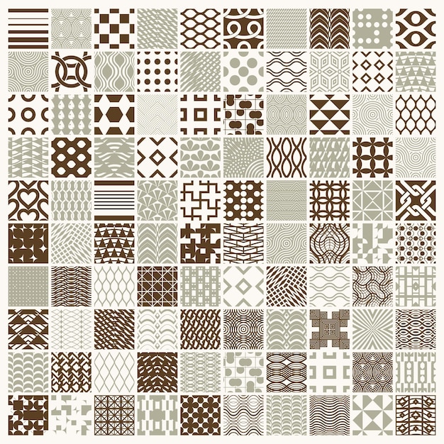 Vector graphic ornamental tiles collection, set of vector repeated patterns. 100 vintage art abstract textures can be used as wallpapers.