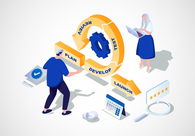 Vector a graphic of people working with a plan and plan