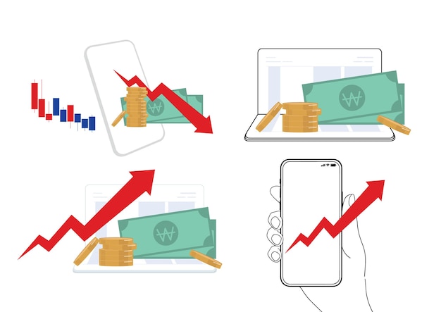 A graphic of a phone with a red arrow pointing to a graph that says w.