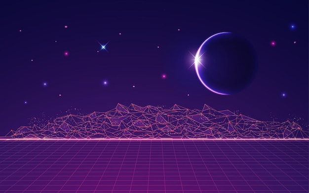 Vector graphic of polygonal land with outer space as background