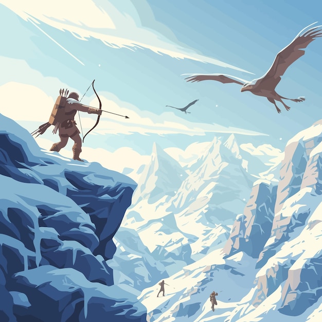 Vector graphic_scene_of_a_primordial_archer_hunting