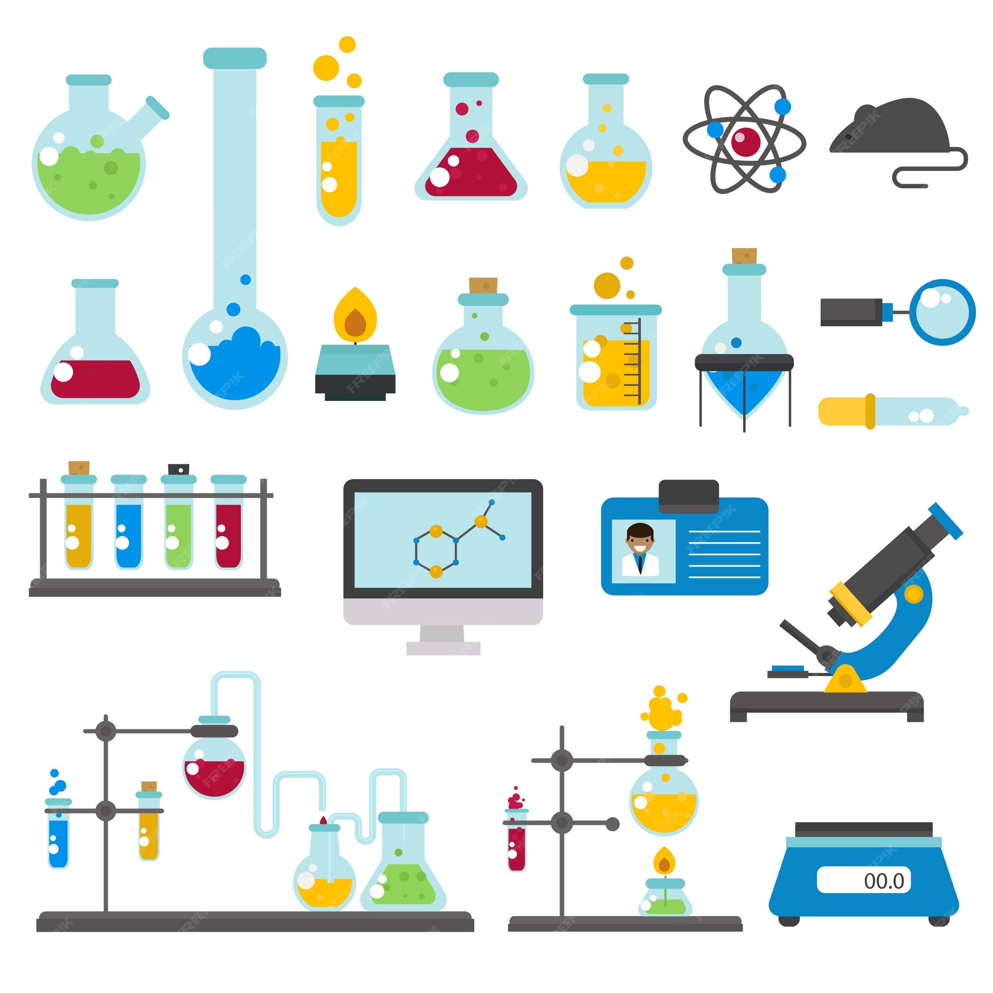 Premium Vector | Graphic set chemical laboratory science flat