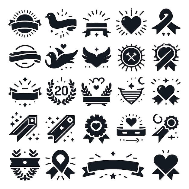 Graphic Set of ribbon Vector Icons silhouette white background