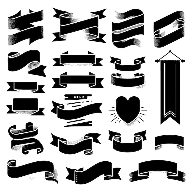 Vector graphic set of simple rectangle ribbons vector black shape