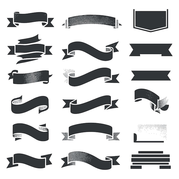 Vettore set grafico di nastri rettangolari semplici forma nera vettoriale
