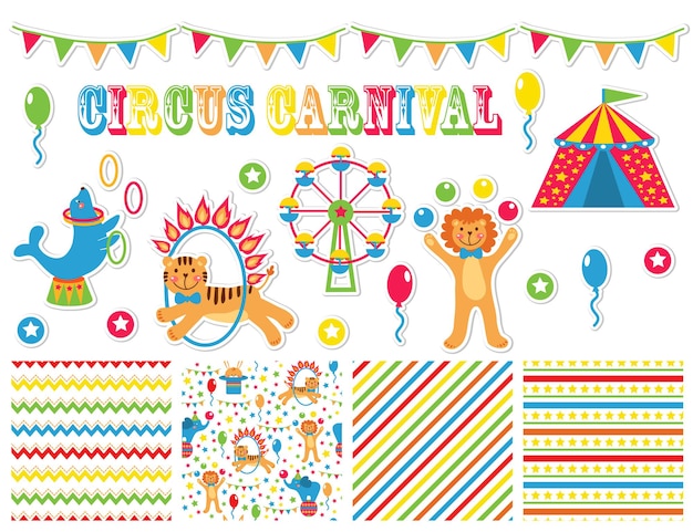 Graphic set with cute circus animals