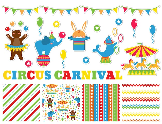 Graphic set with cute circus animals