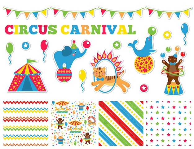 Graphic set with cute circus animals