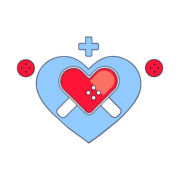Un grafico che mostra un contorno di cuore circondato da bendaggi e simboli