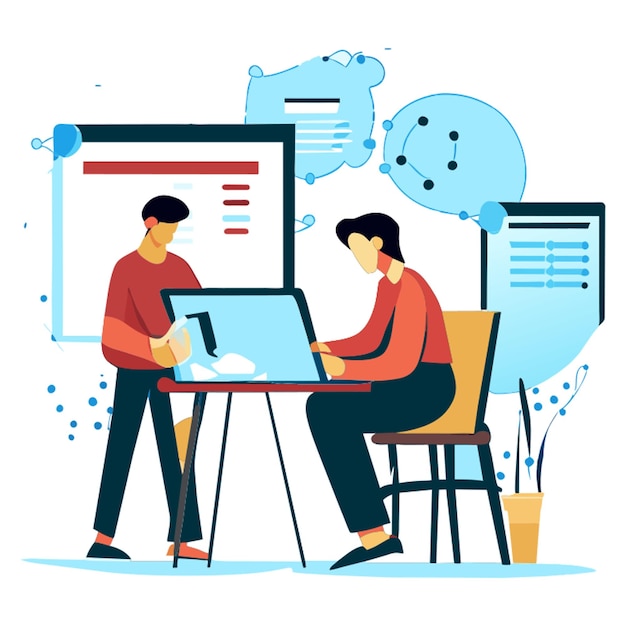a graphic showing people writing software code vector illustration flat 2