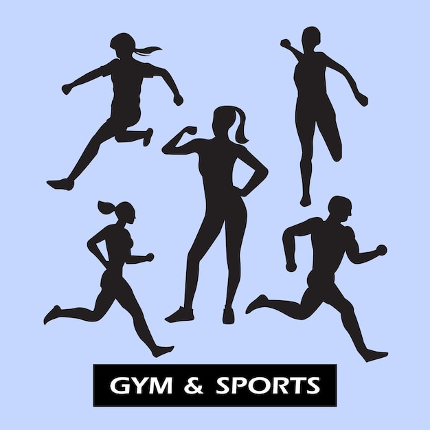 Graphic silhouette illustrations of female sports and gym