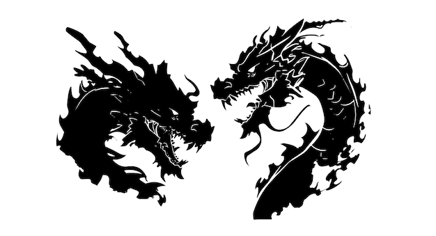 Графический силуэт черного дракона на белом фоне векторная иллюстрация