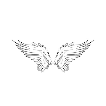 Schizzo grafico di ali d'angelo. disegno per un tatuaggio. illustrazione vettoriale isolata.