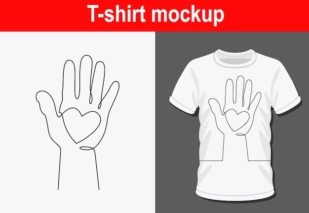 Graphic t-shirt design, Heart in hand-continuous line drawing,vector illustration