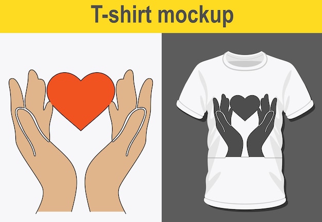 グラフィック t シャツのデザイン、ケア アイコンが大好きです。心を持つ 2 つの手。 、T シャツのベクトル イラスト。
