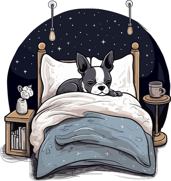 Vector graphic t shirt vector of boston terrier dog in the bed tshirt design