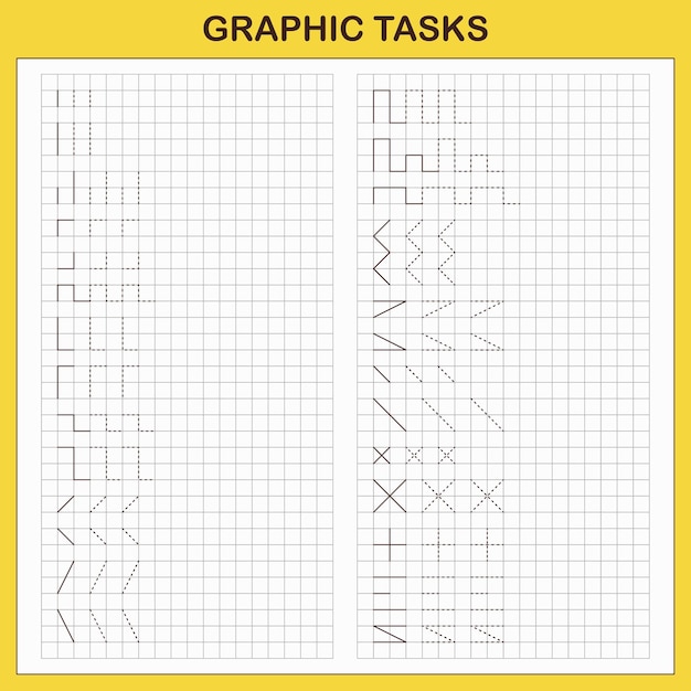 Вектор Графические задания по клеточкам развивающие игры для детейрабочие тетради для тренировки логики и моторики
