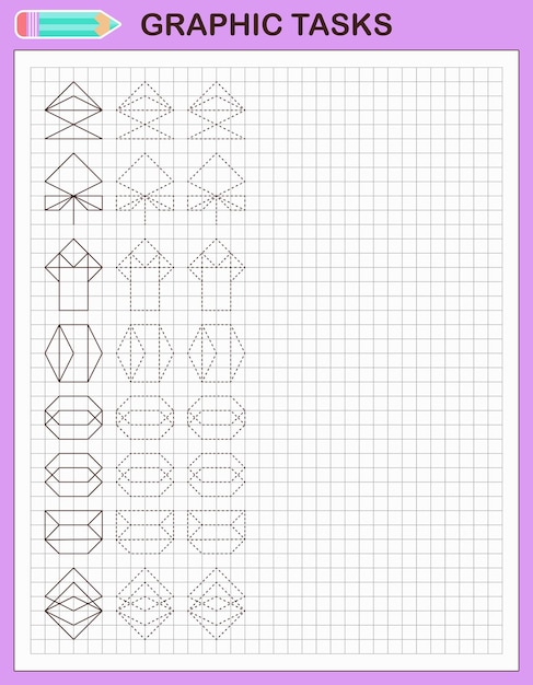 Compiti grafici. gioco educativo per bambini in età prescolare. schede per esercitarsi nella motricità.