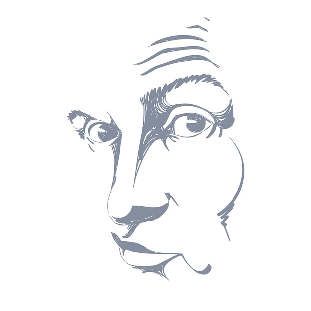 Графическая векторная ручная иллюстрация мошенника, фальшивого портрета парня. Выражения лиц людей, маски с чертами лица.