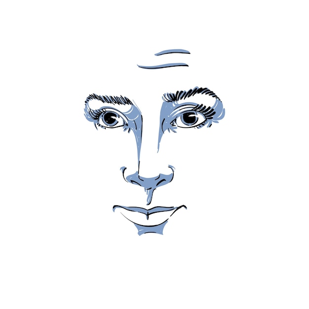graphic vector hand-drawn illustration of white skin attractive naive lady feel sorry about something. people face expressions.