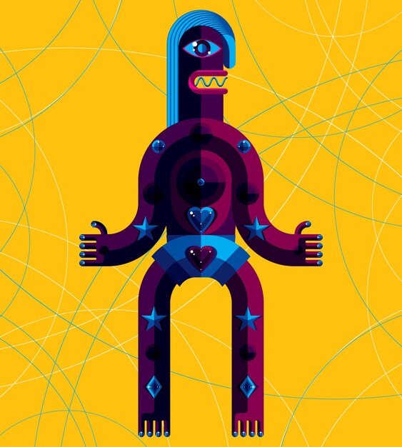 グラフィックベクターイラスト、アートの背景に隔離された擬人化されたキャラクター、キュービズムスタイルで作られた装飾的なモダンなアバター。