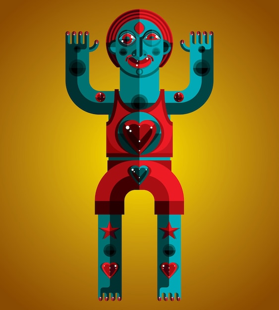 グラフィックベクトルイラスト、芸術的な背景に分離された擬人化されたキャラクター、キュービズムスタイルで作られた装飾的なモダンなアバター。