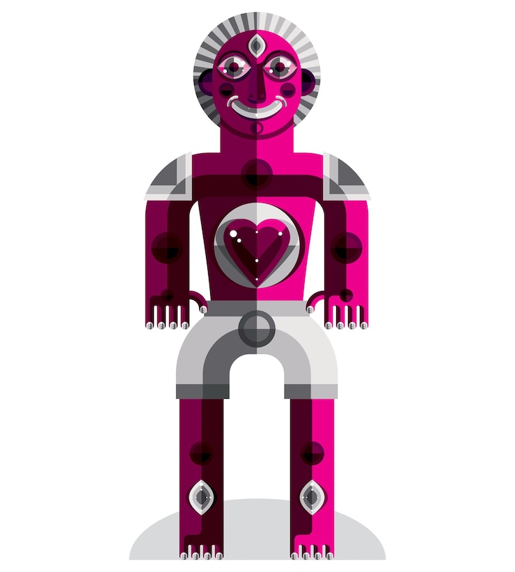 Vector graphic vector illustration, anthropomorphic character isolated on white, decorative modern avatar made in cubism style.