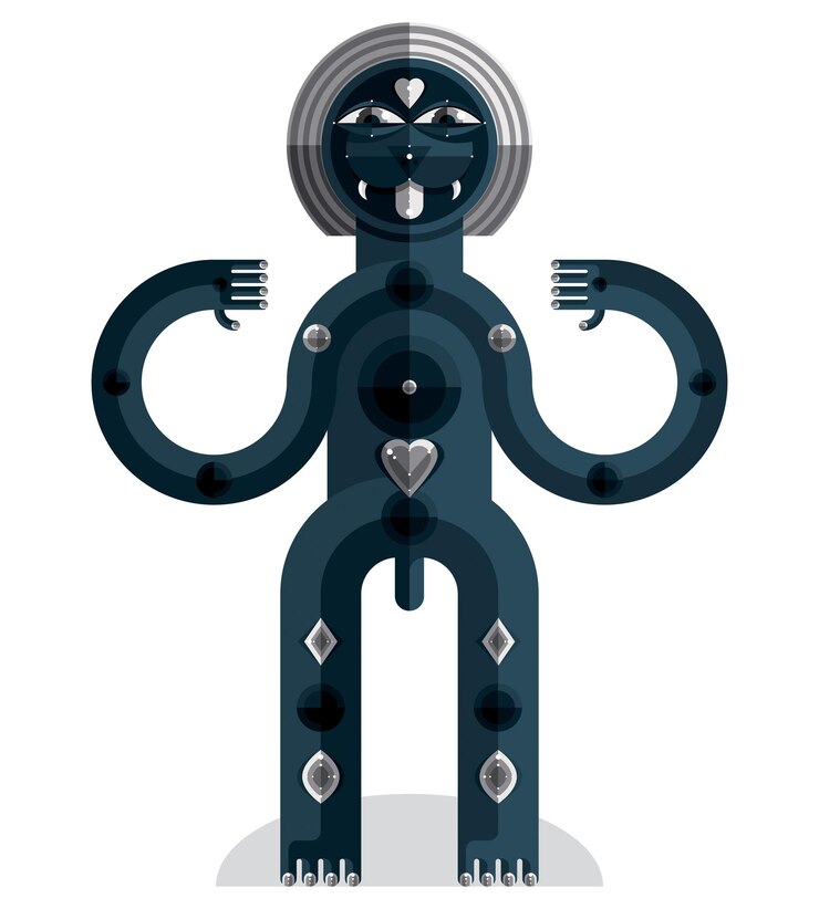 Vector graphic vector illustration, anthropomorphic character isolated on white, decorative modern avatar made in cubism style.
