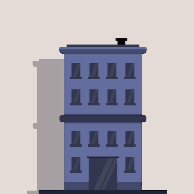 Графическая векторная иллюстрация многоэтажного здания синего цвета на бежевом фоне