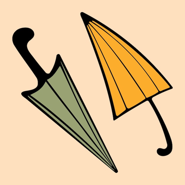 Graphic vector illustration of a set of umbrellas on an orange background