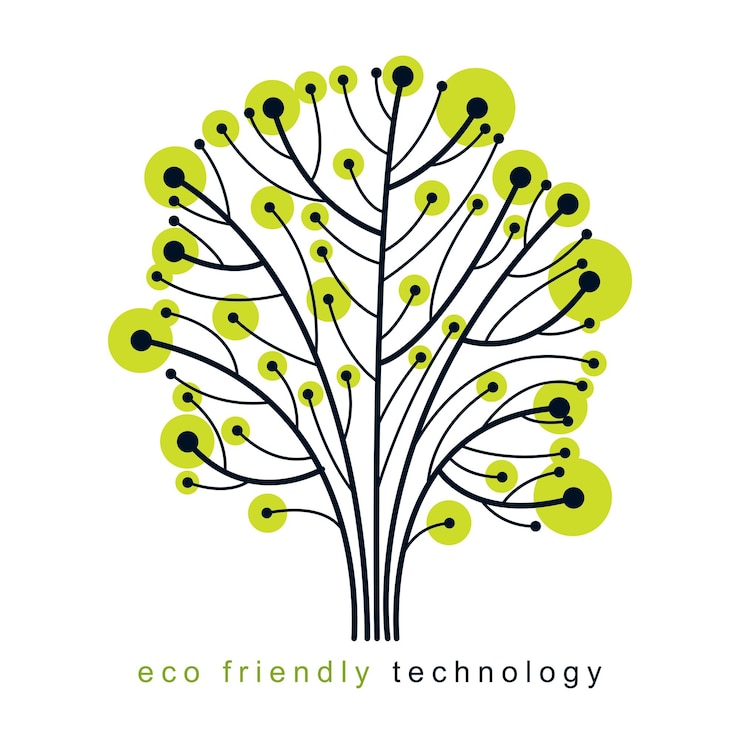 Vector graphic vector illustration of tree created in communication technology design. eco friendly technology concept.