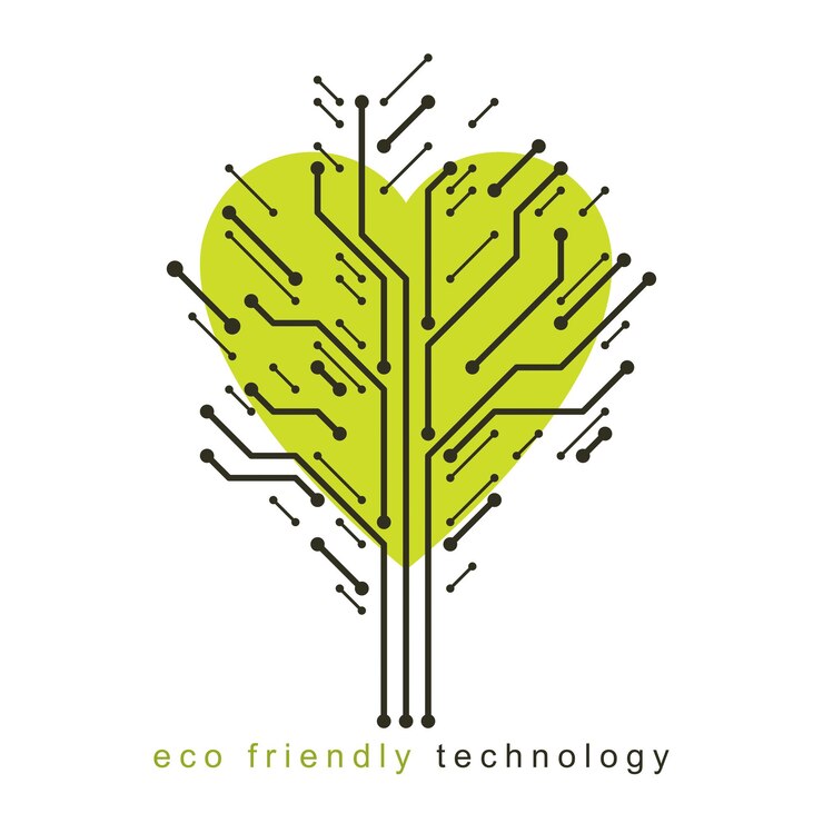Vector graphic vector illustration of tree in the shape of romantic heart created in communication technology design. eco friendly technology concept.