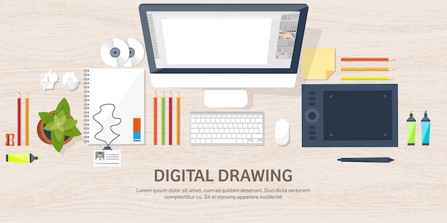 Vector graphic web design drawing and painting development illustration sketching and freelance user