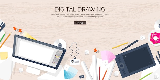 Vector graphic web design drawing and painting development illustration sketching and freelance user